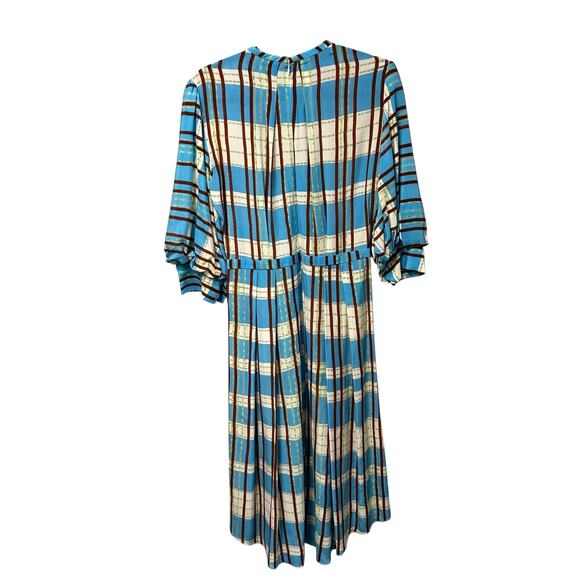 Hunter Bell Blue Cream Brown Hawthorne Plaid 100% Silk Casper Dress Womens 10 - Picture 5 of 5